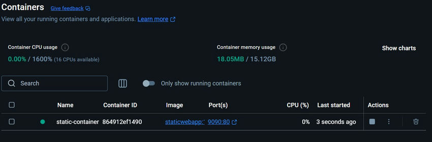 Containers tab